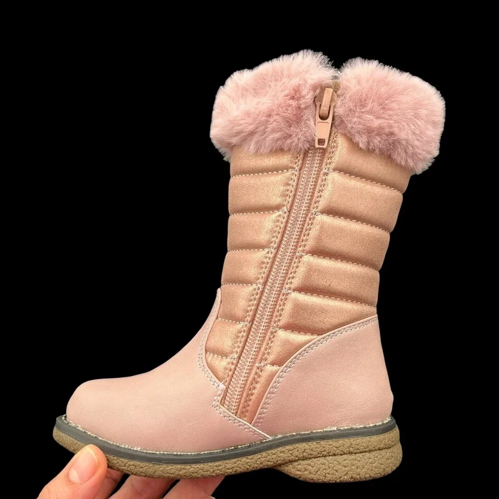 Rachel Toddler Girls Cozy Tall Boots Size 7 Pink Gold Faux Fur Trim Winter Shoes